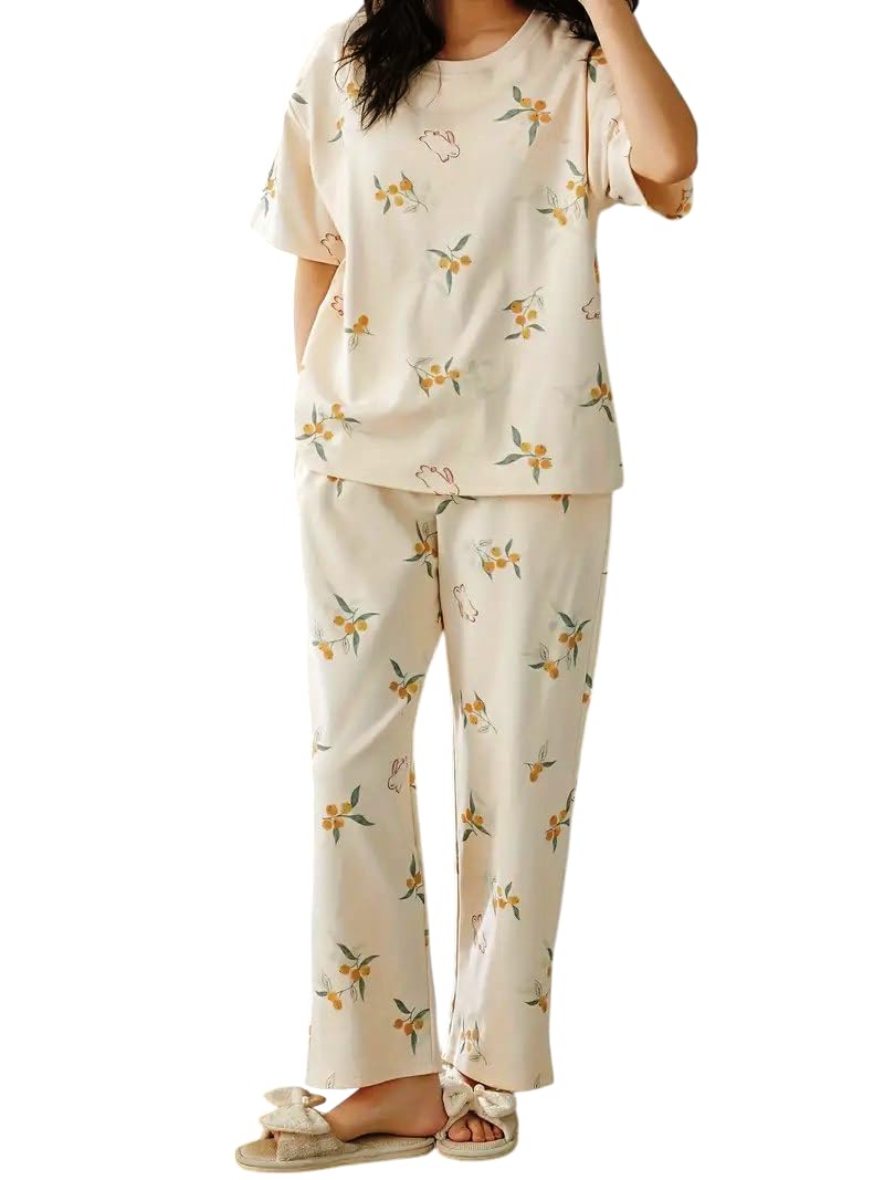 GLASGO Women’s Cotton Pajama Set with Top & Pants|| Korean Night Suit|| Lightweight Printed Set || Soft & Comfy Sleepwear for Girls & Women || LNS-3-$